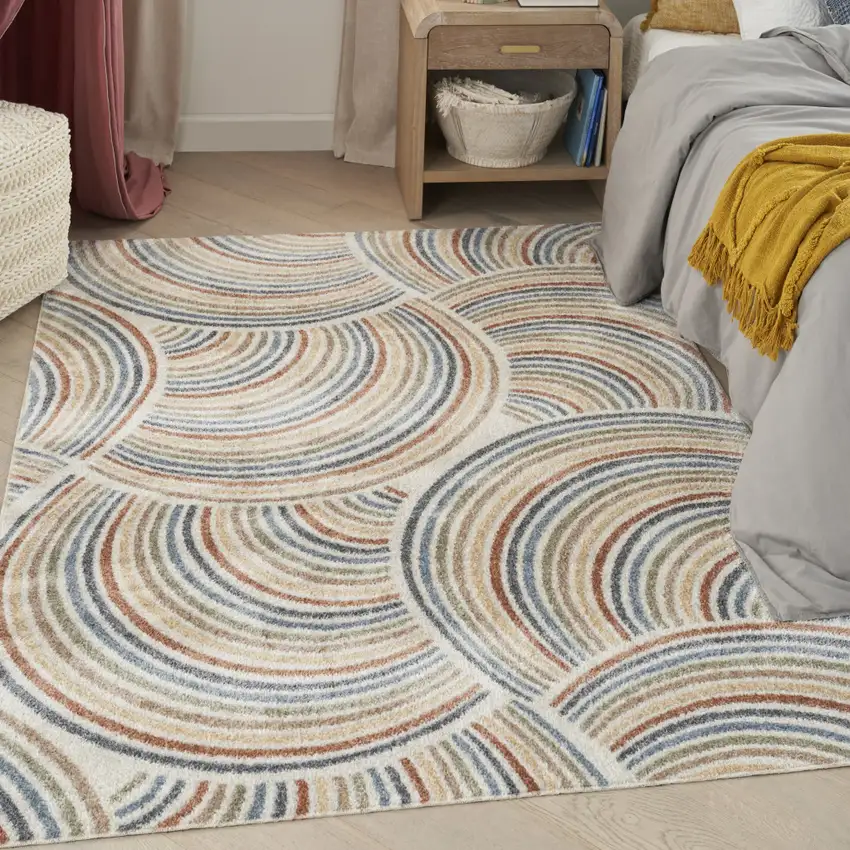 Cream Abstract Power Loom Area Rug Photo 3