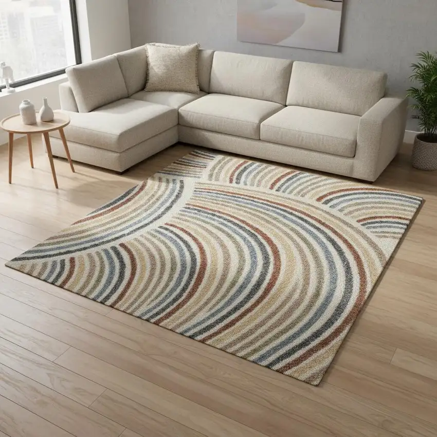 Cream Abstract Power Loom Area Rug Photo 1