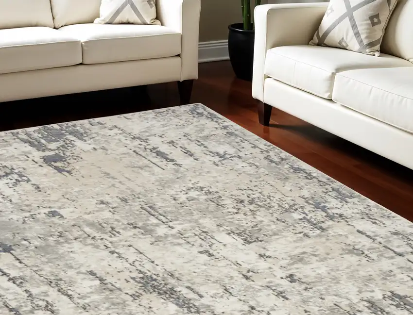 Cream Abstract Power Loom Area Rug Photo 1