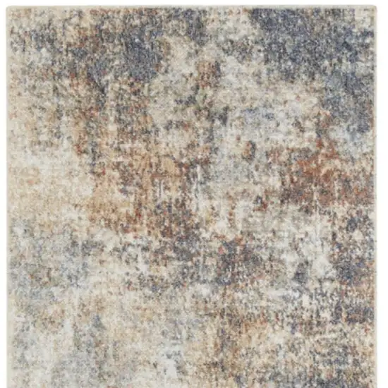 10' Ivory Blue And Brown Abstract Runner Rug Photo 2