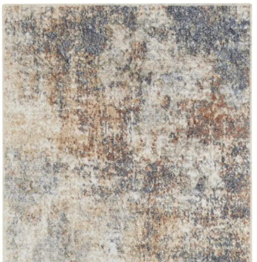 10' Ivory Blue And Brown Abstract Runner Rug Photo 2