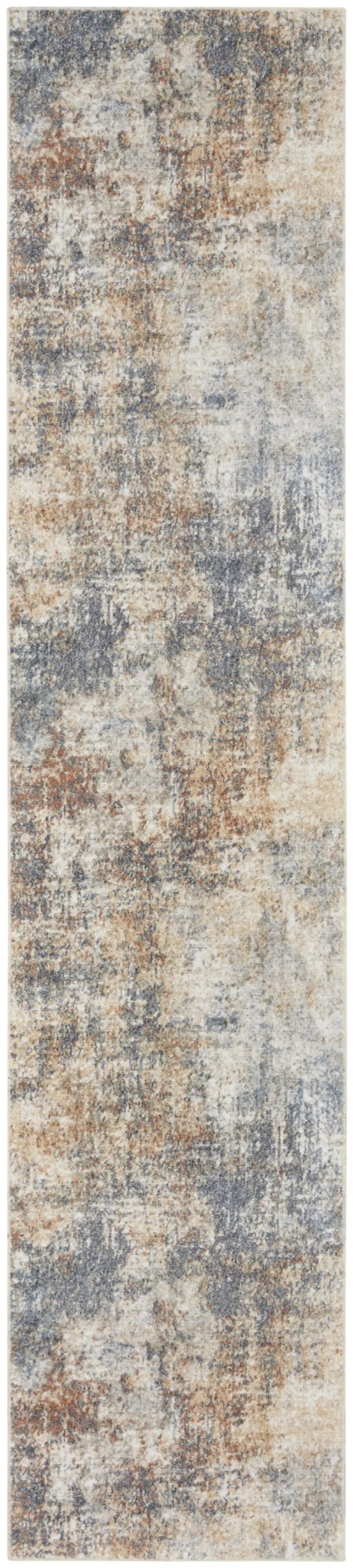 10' Ivory Blue And Brown Abstract Runner Rug Photo 1
