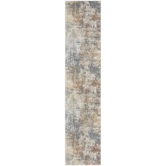 10' Ivory Blue And Brown Abstract Runner Rug Photo 4