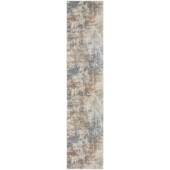 8' Ivory Blue And Brown Abstract Runner Rug Photo 1