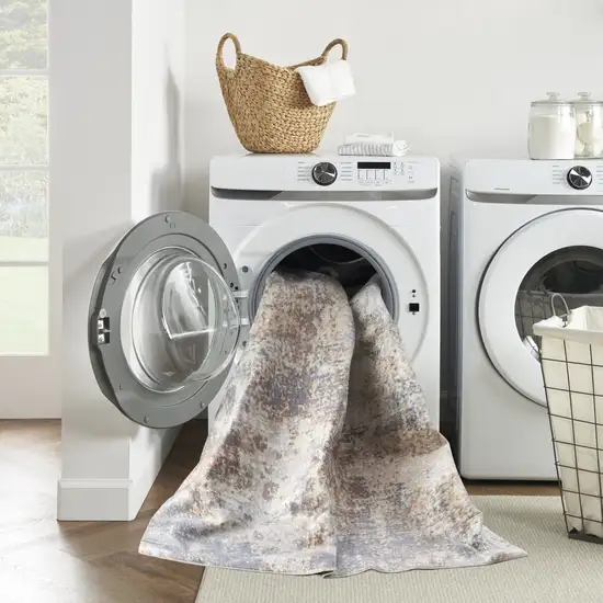 8' Ivory Blue And Brown Abstract Runner Rug Photo 5