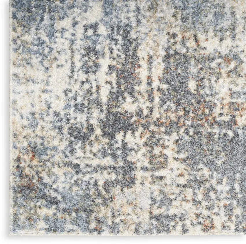 8' Ivory Blue And Brown Abstract Runner Rug Photo 7