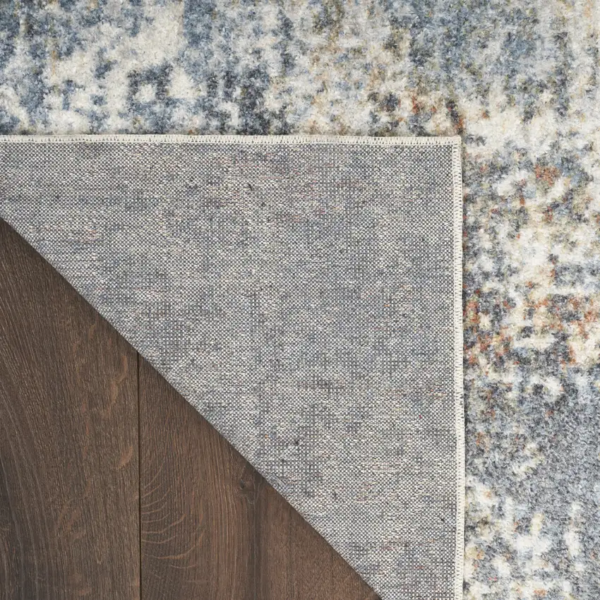8' Ivory Blue And Brown Abstract Runner Rug Photo 8