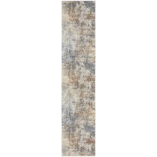 8' Ivory Blue And Brown Abstract Runner Rug Photo 3