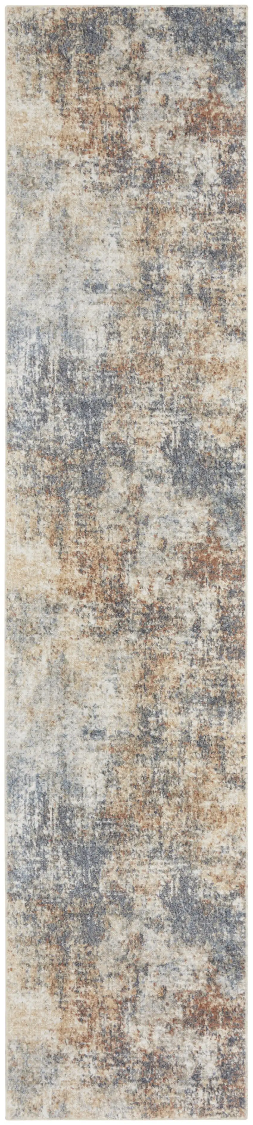 8' Ivory Blue And Brown Abstract Runner Rug Photo 3