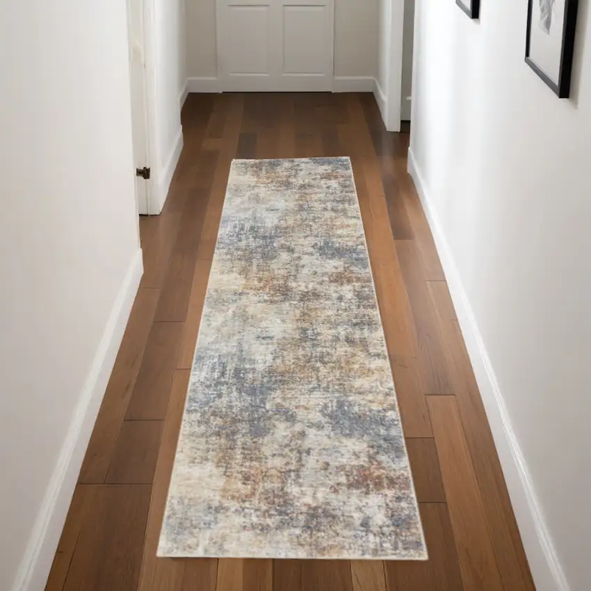Cream Abstract Power Loom Runner Rug Photo 1