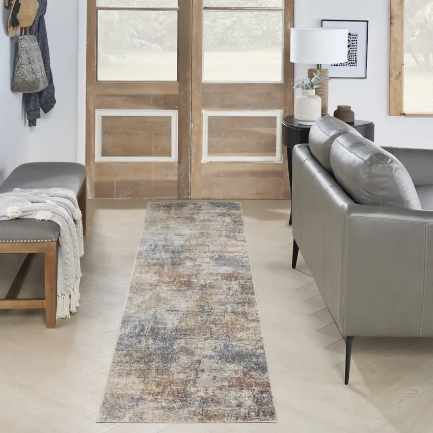 Cream Abstract Power Loom Runner Rug Photo 9