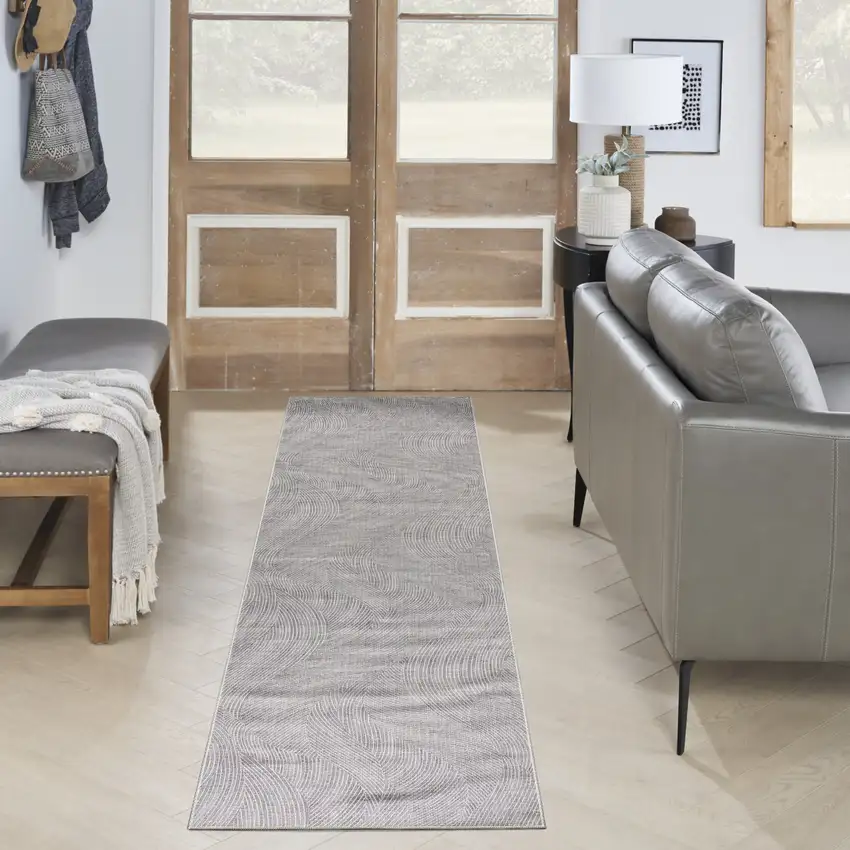 Cream Abstract Power Loom Washable Non Skid Runner Rug Photo 7