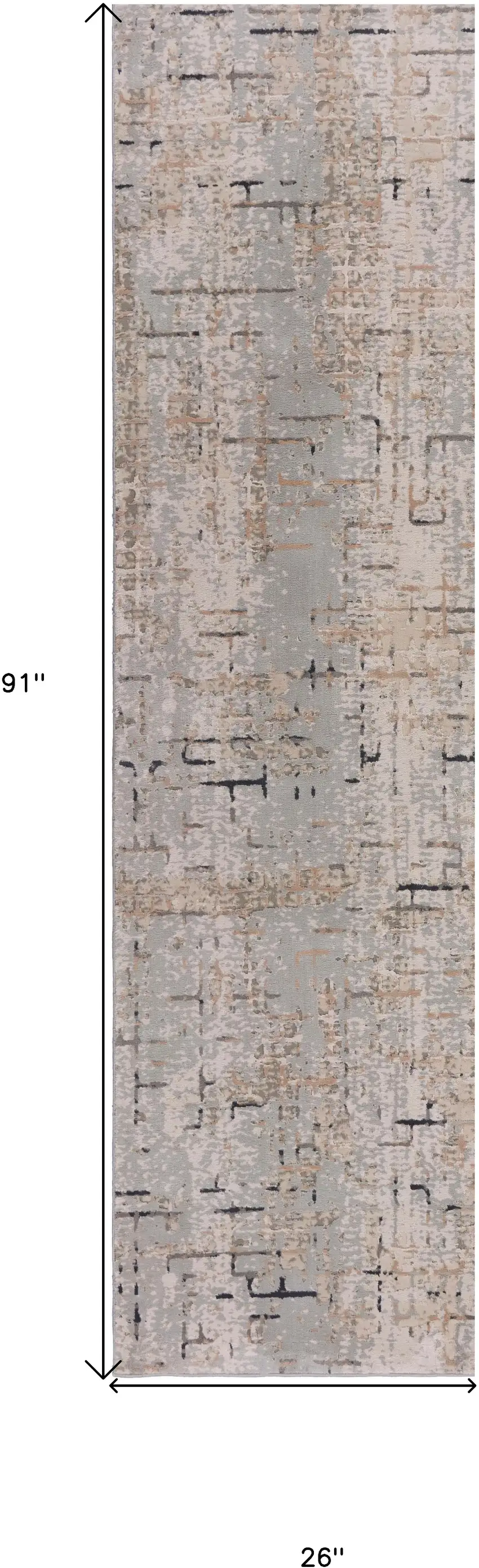 Cream Abstract Runner Rug Photo 2