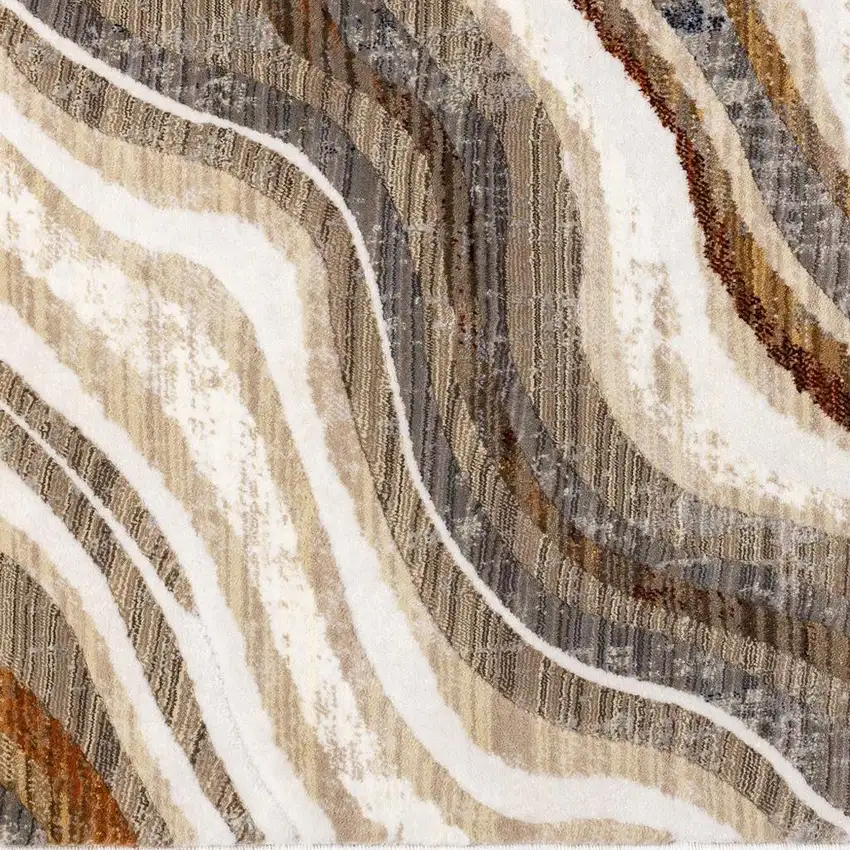 Cream And Beige Abstract Area Rug Photo 4