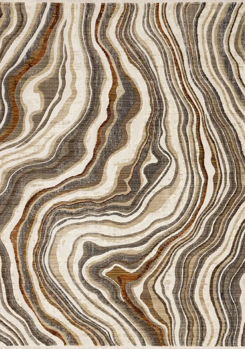 Cream And Beige Abstract Area Rug Photo 2