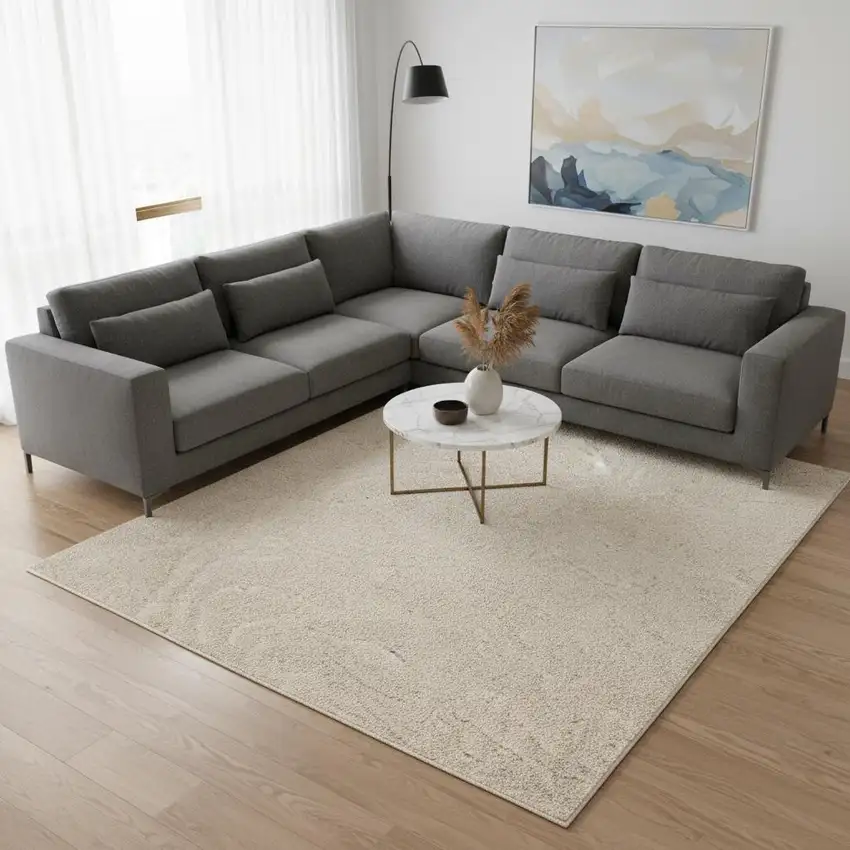 Cream And Beige Abstract Area Rug Photo 1