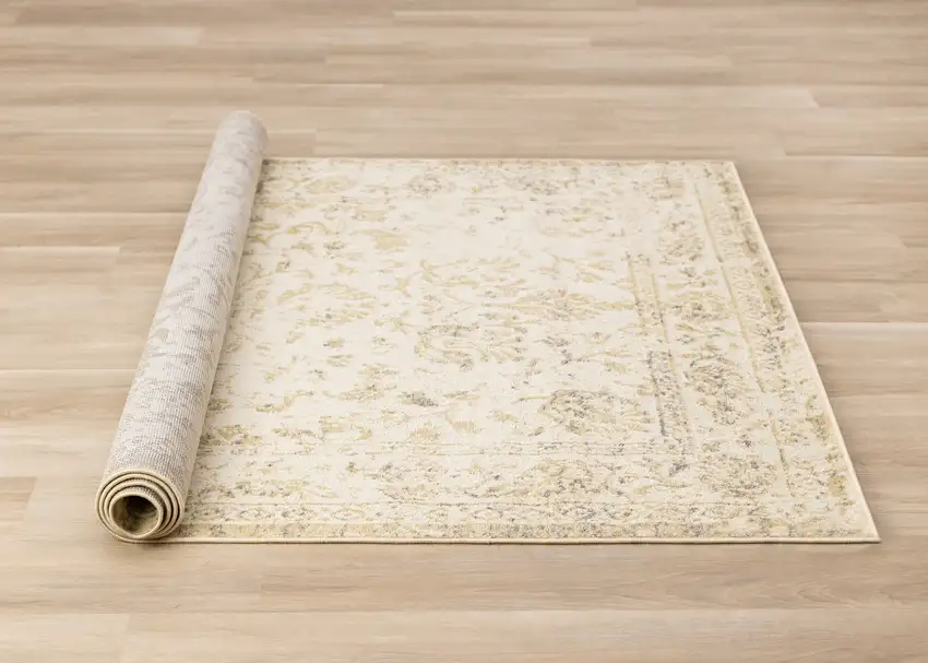 Cream And Beige Abstract Area Rug Photo 9