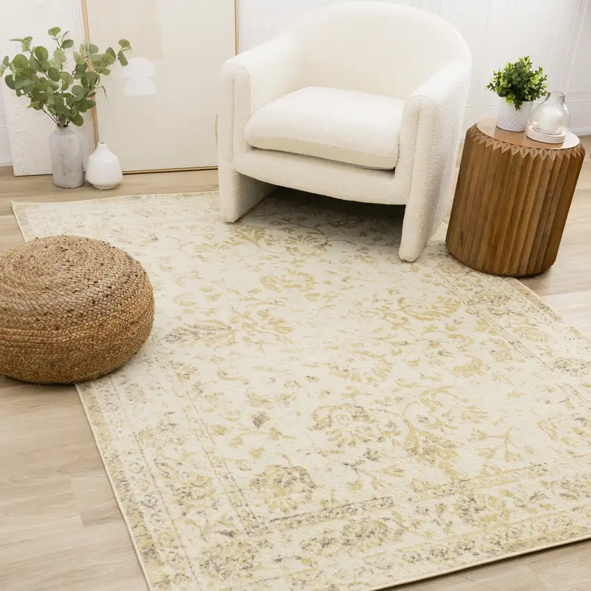 Cream And Beige Abstract Area Rug Photo 5