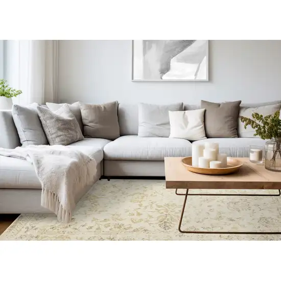 Cream And Beige Abstract Area Rug Photo 7