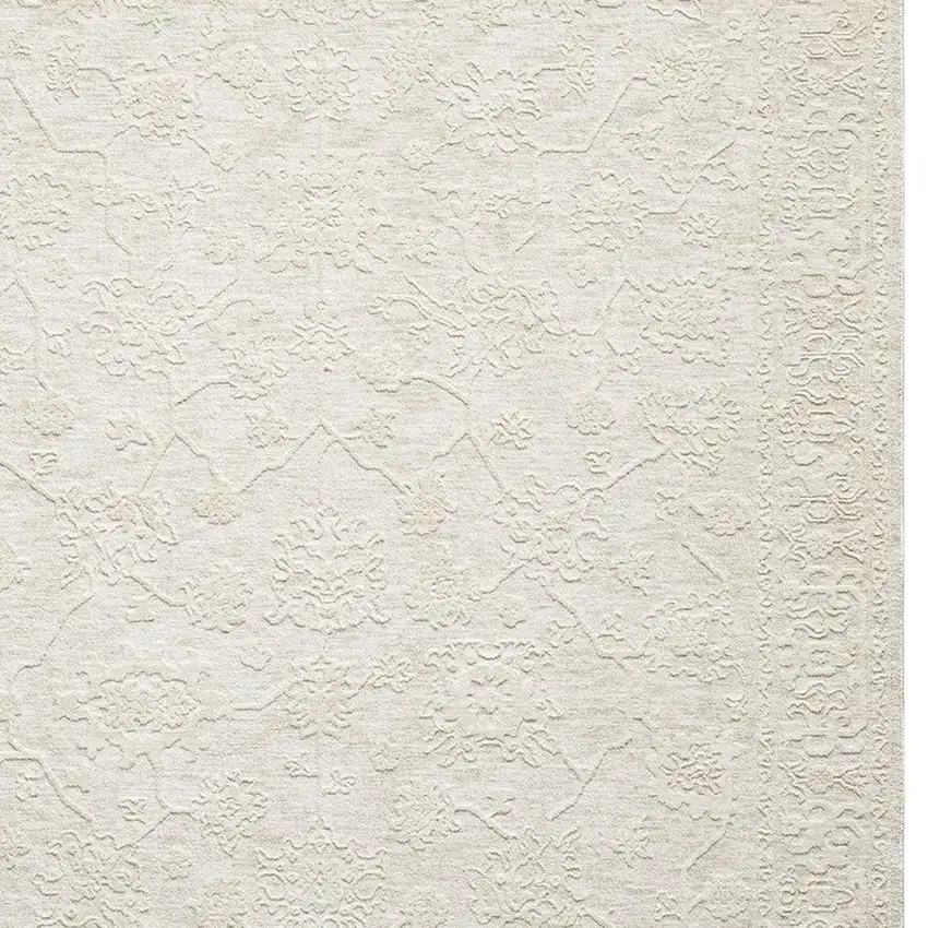 Cream And Beige Floral Square Rug Photo 4