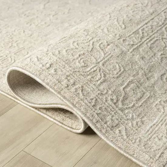 Cream And Beige Floral Square Rug Photo 8