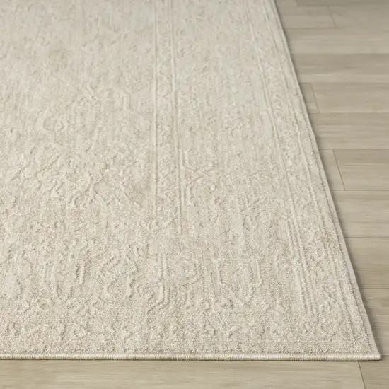 Cream And Beige Floral Square Rug Photo 9