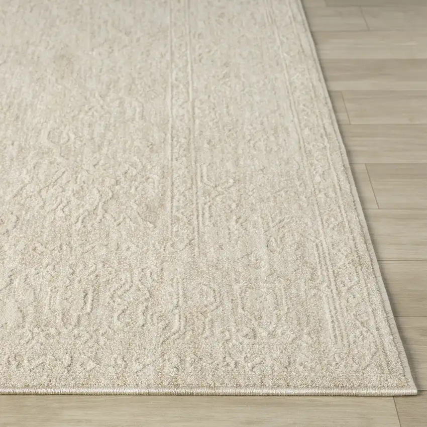 Cream And Beige Floral Square Rug Photo 9