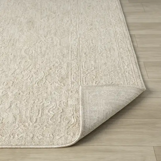 Cream And Beige Floral Square Rug Photo 9