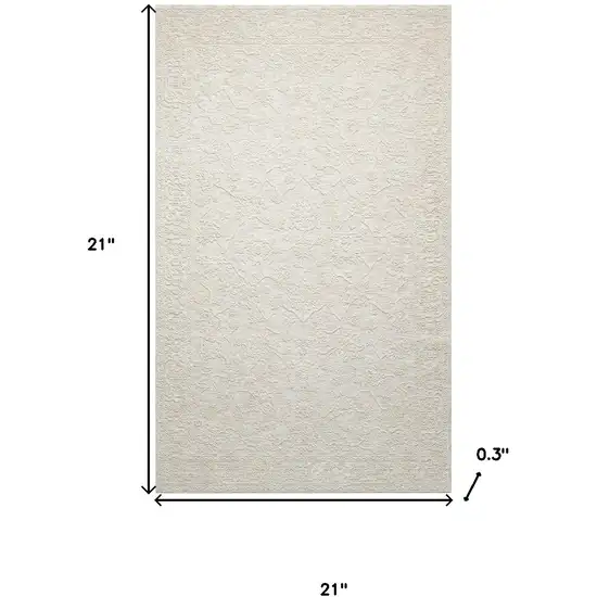 Cream And Beige Floral Square Rug Photo 3