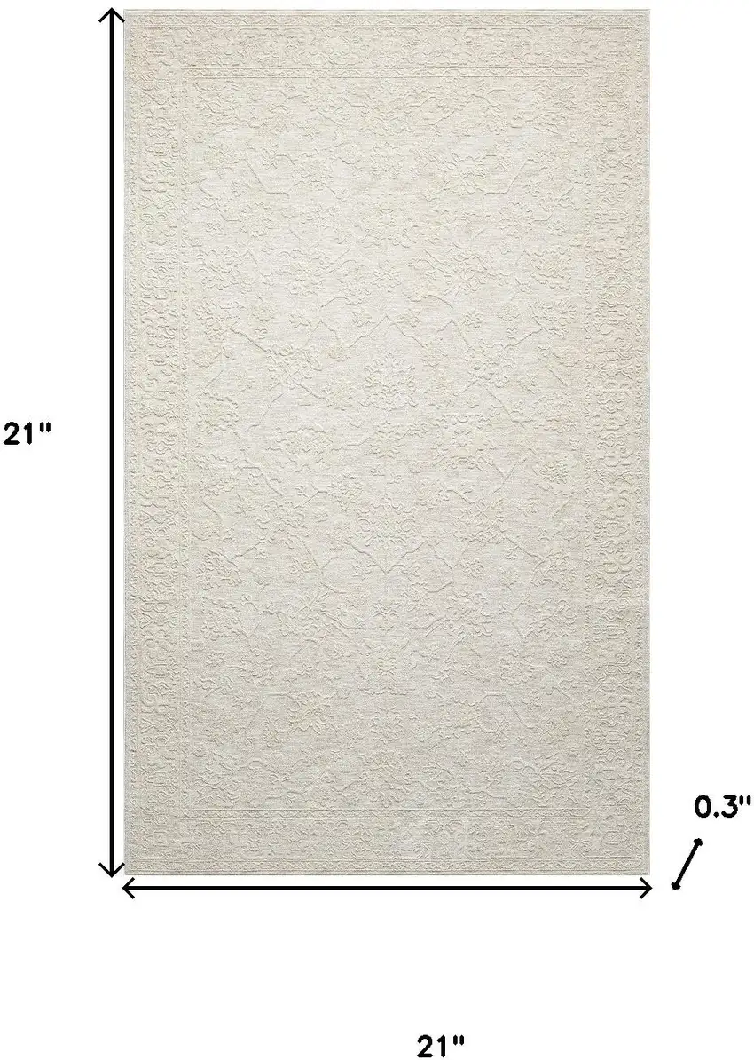 Cream And Beige Floral Square Rug Photo 3