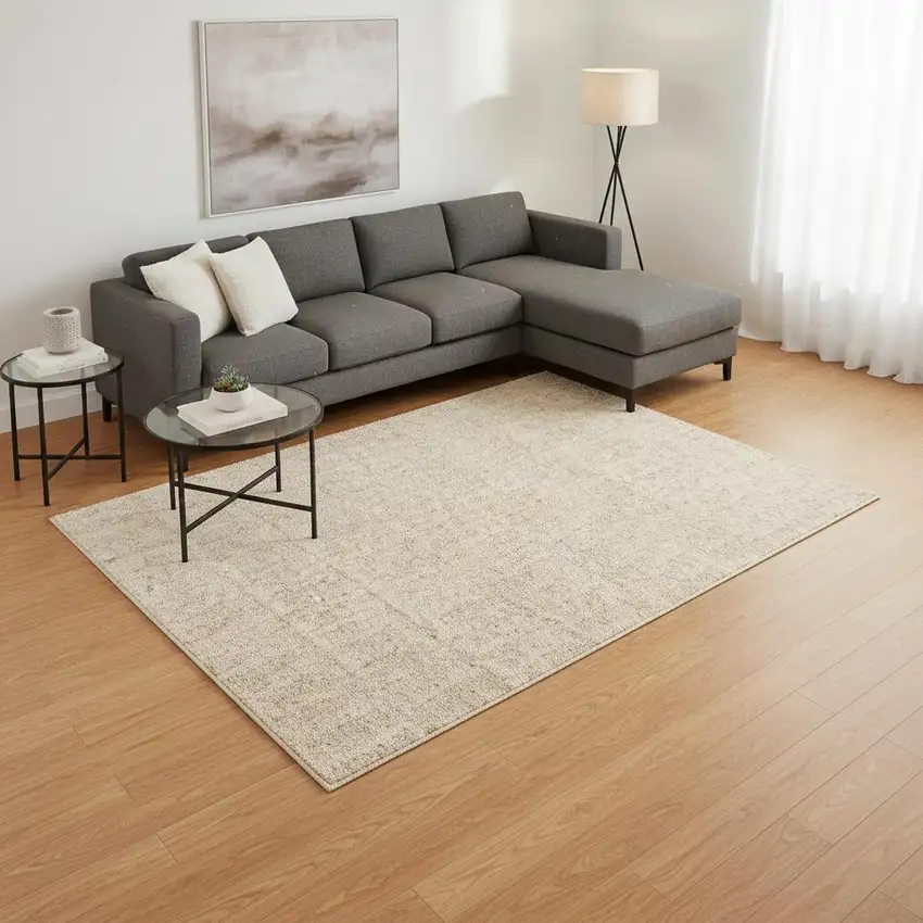 Cream And Beige Geometric Area Rug Photo 1