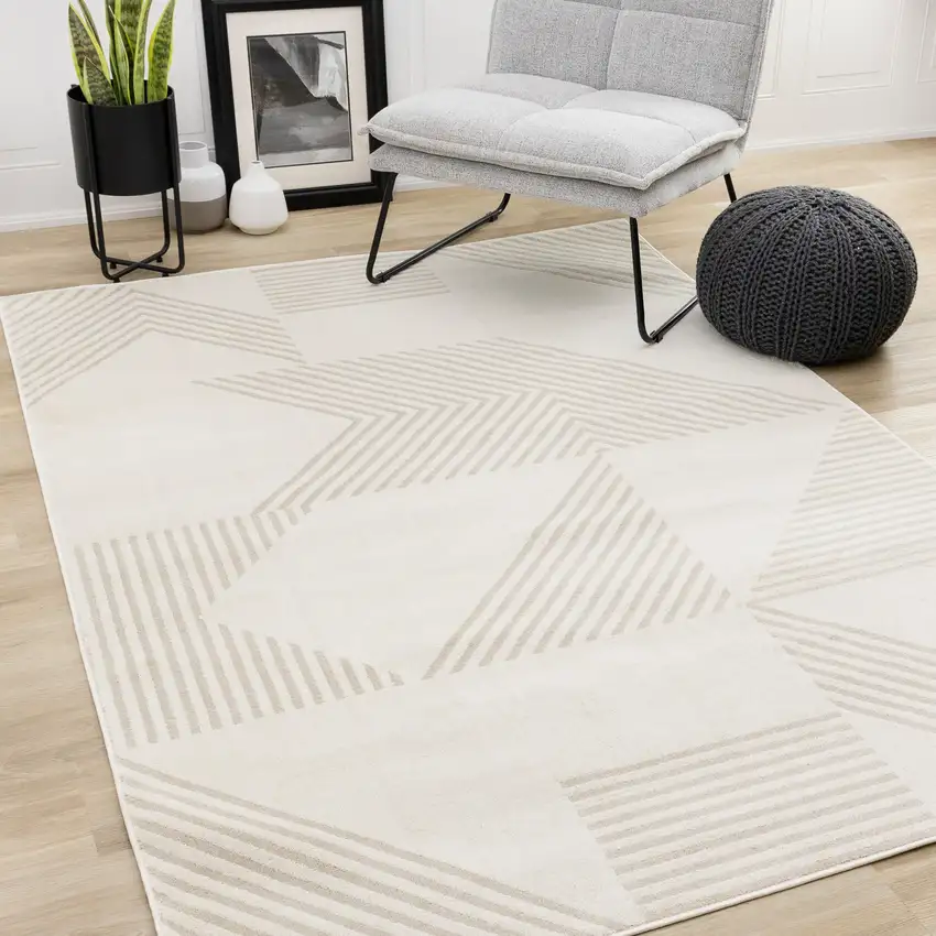 Cream And Beige Geometric Area Rug Photo 4