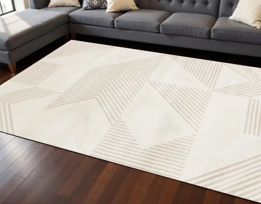 Cream And Beige Geometric Area Rug Photo 1