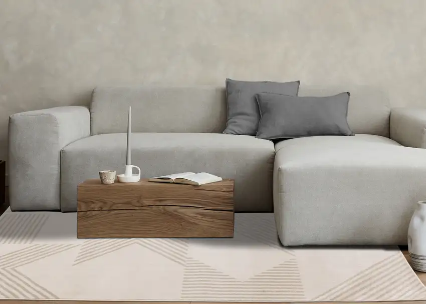 Cream And Beige Geometric Area Rug Photo 6