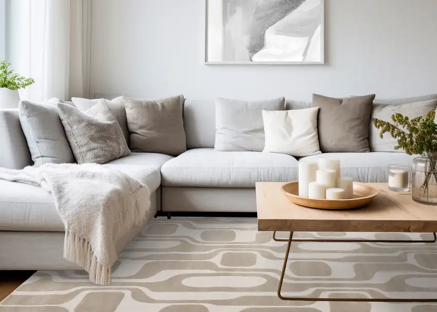 Cream And Beige Geometric Area Rug Photo 6