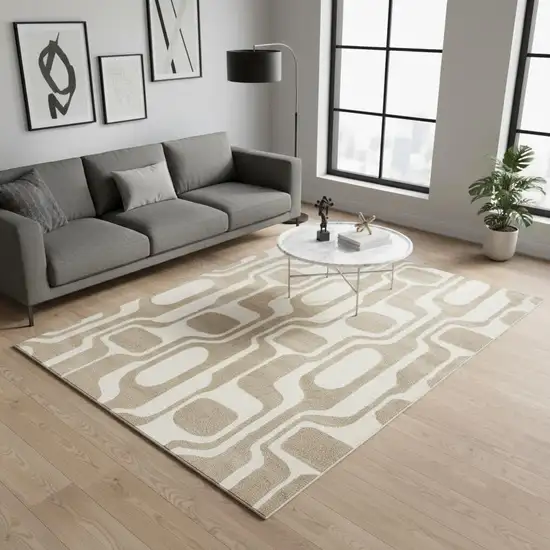 Cream And Beige Geometric Area Rug Photo 1