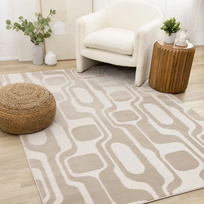 Cream And Beige Geometric Area Rug Photo 5