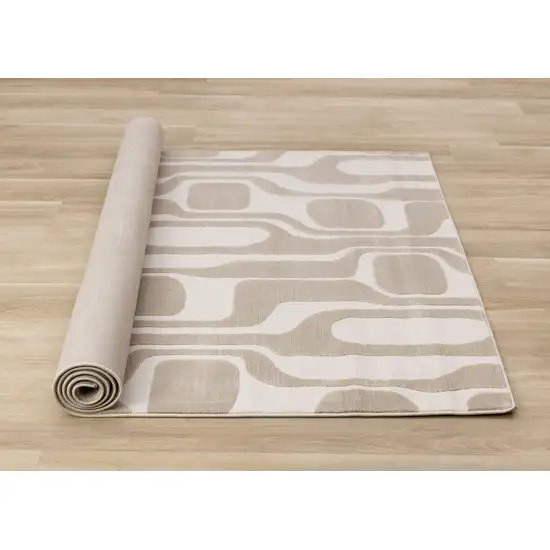 Cream And Beige Geometric Area Rug Photo 7