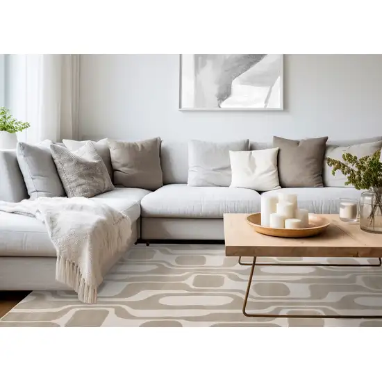 Cream And Beige Geometric Area Rug Photo 6