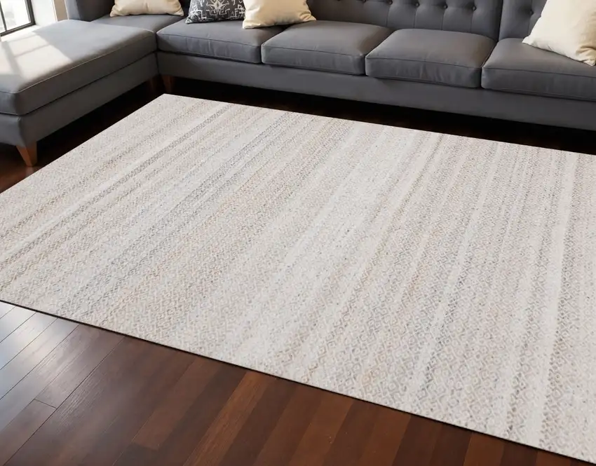 Cream And Beige Geometric Hand Woven Area Rug Photo 1