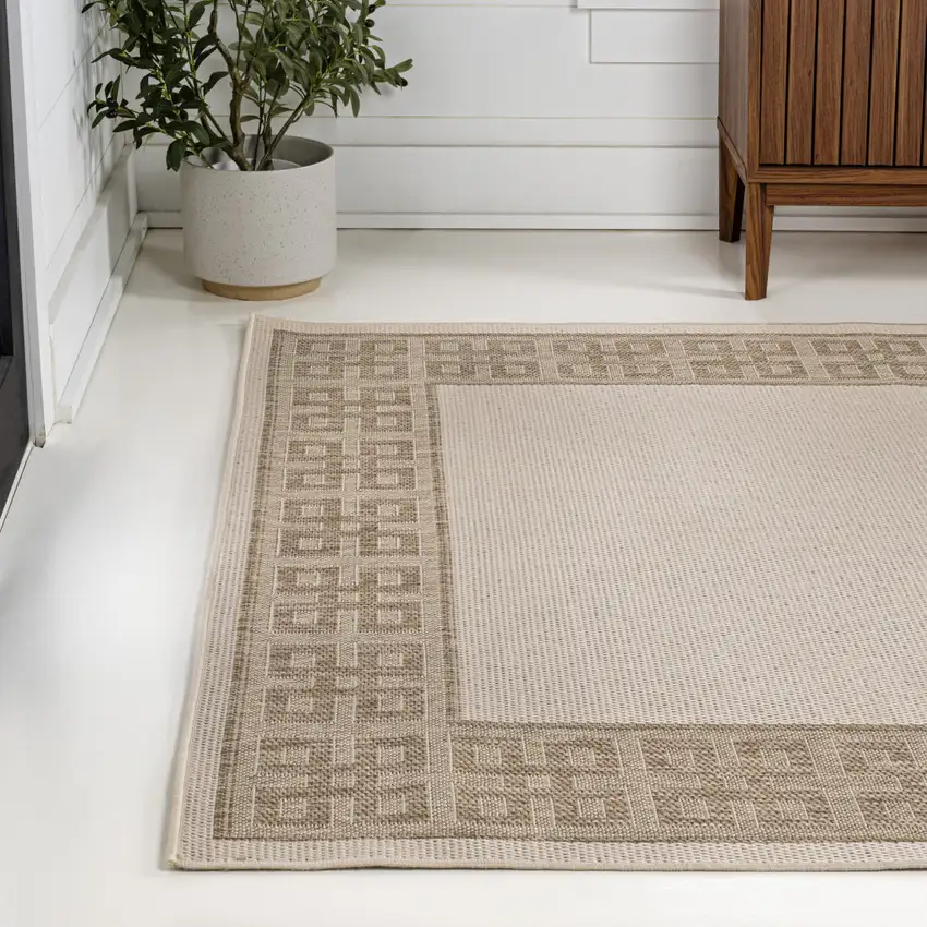 Cream And Beige Indoor Outdoor Area Rug Photo 6