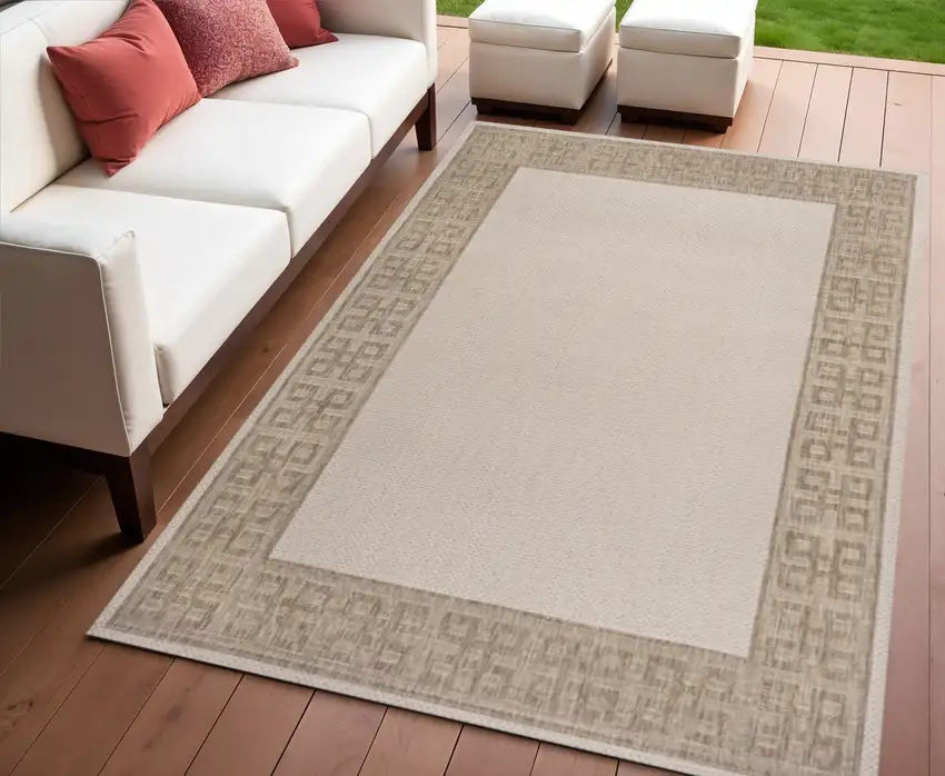Cream And Beige Indoor Outdoor Area Rug Photo 1