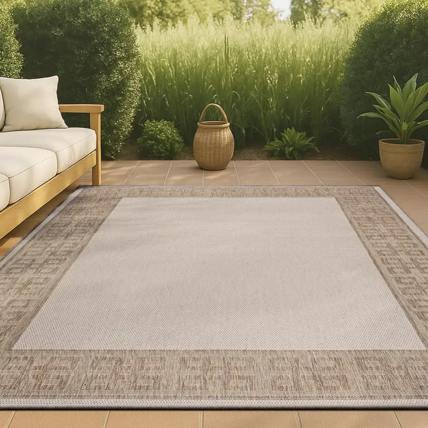 Cream And Beige Indoor Outdoor Area Rug Photo 4
