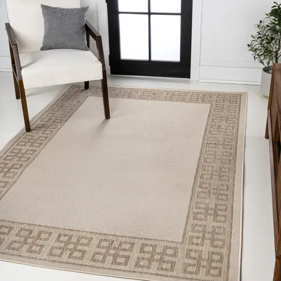 Cream And Beige Indoor Outdoor Area Rug Photo 6