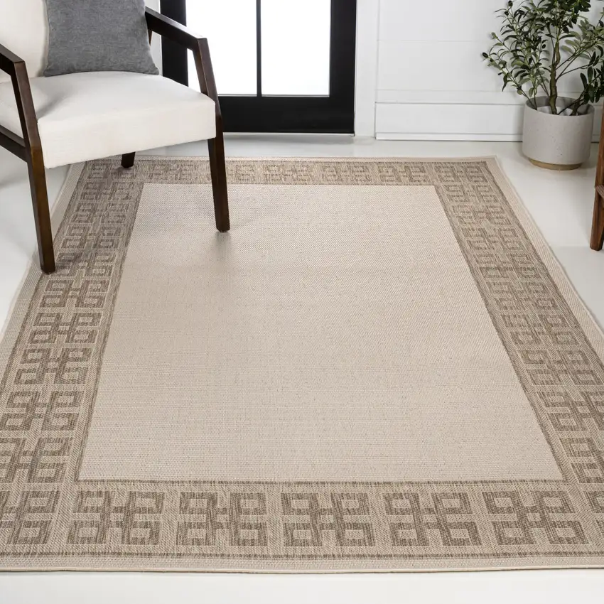 Cream And Beige Indoor Outdoor Area Rug Photo 7