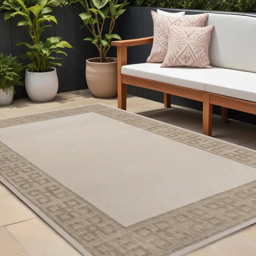 Cream And Beige Indoor Outdoor Area Rug Photo 1