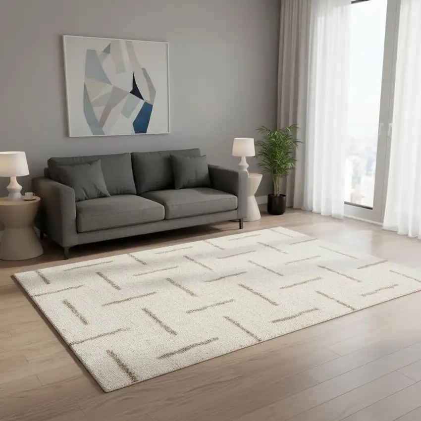 Cream And Beige Striped Area Rug Photo 1