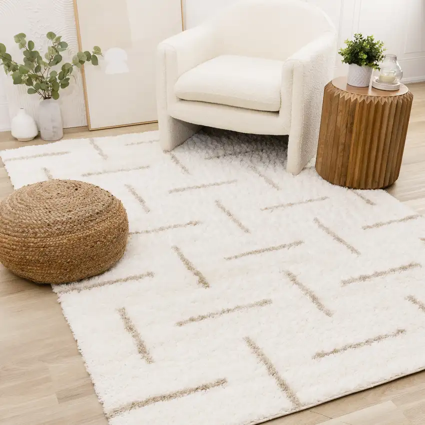 Cream And Beige Striped Area Rug Photo 6