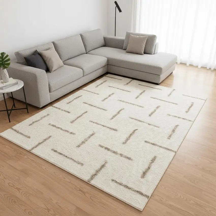 Cream And Beige Striped Area Rug Photo 1