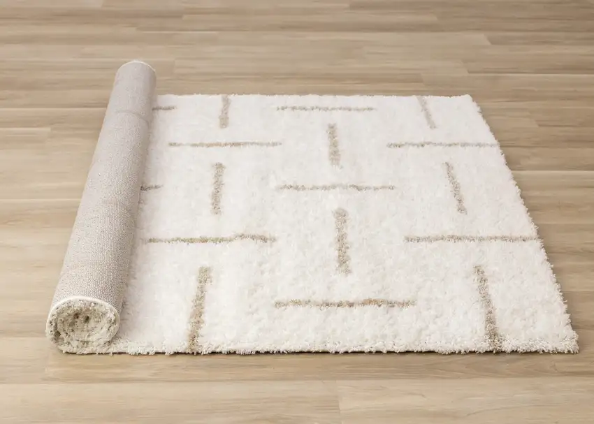 Cream And Beige Striped Area Rug Photo 8